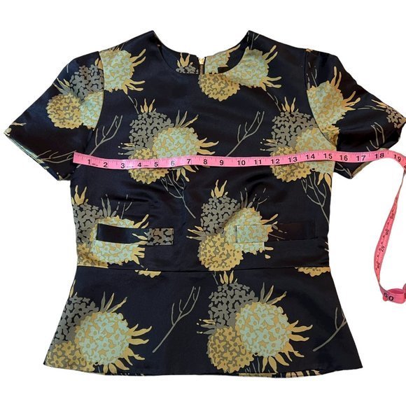 Women's Jill Stuart Silk Blend Navy Floral Top Size 0 - Picture 5 of 5